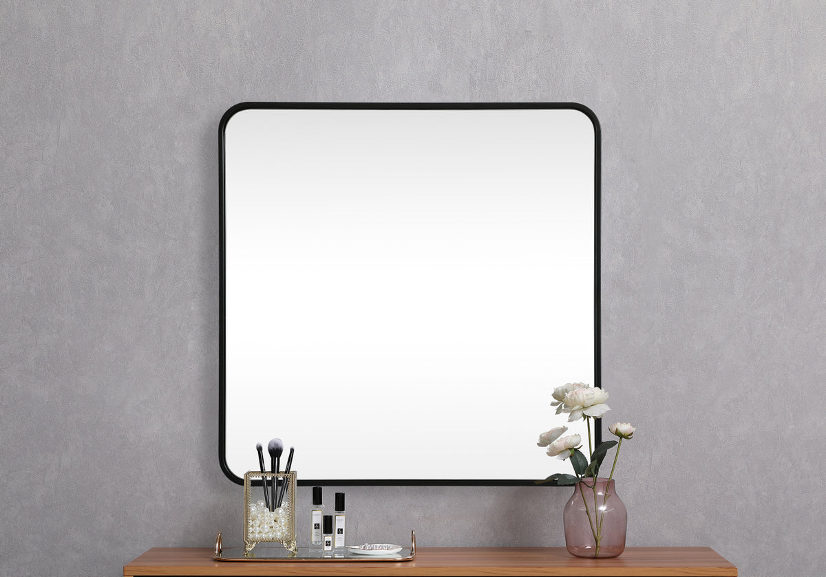Soft corner metal square mirror 30x30 inch in Black