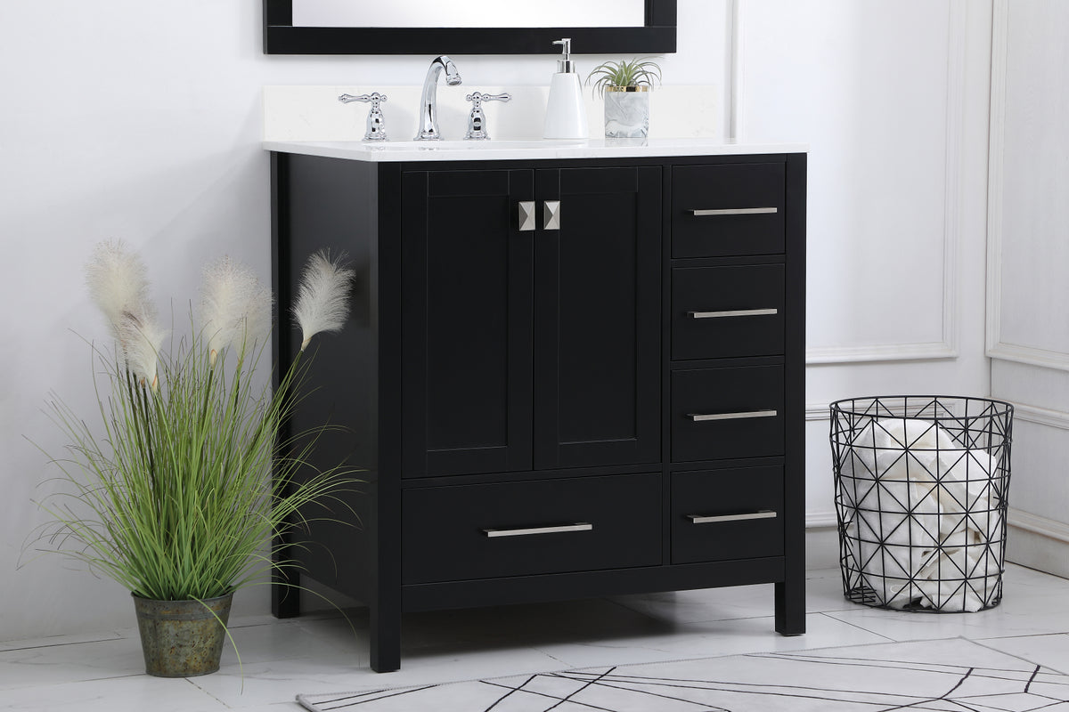 32 inch Single Bathroom Vanity in Black with Backsplash