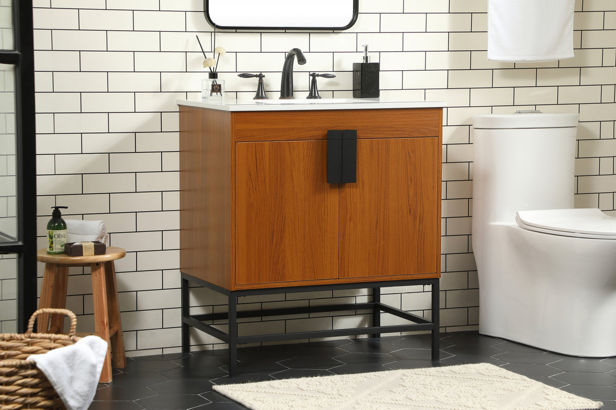 30 inch Single bathroom vanity in teak