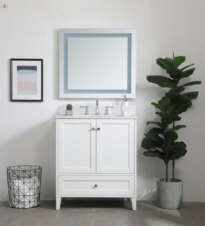 30 inch Single Bathroom Vanity in White with Backsplash