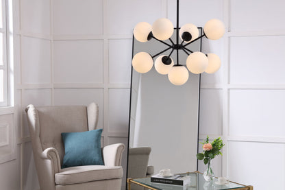 Jupiter 9 light Black and Frosted White glass pendant