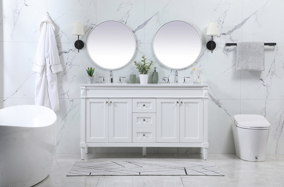 60 inch double bathroom vanity in white