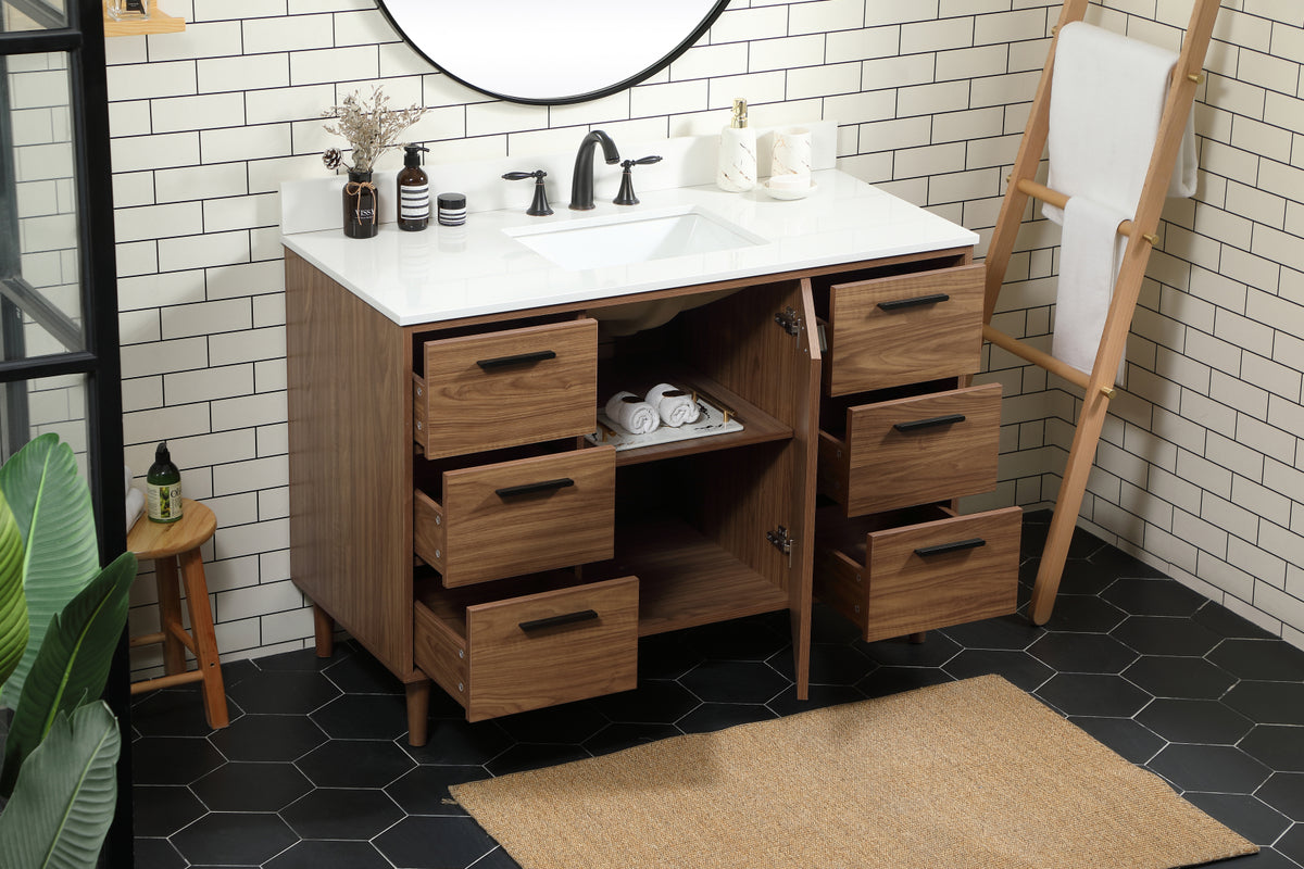 48 inch Single bathroom vanity in walnut brown with backsplash
