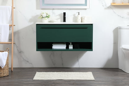 40 inch Single bathroom vanity in green with backsplash