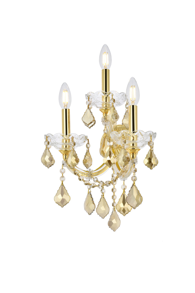 Maria Theresa 3 light Gold Wall Sconce Golden Teak (Smoky) Royal Cut Crystal
