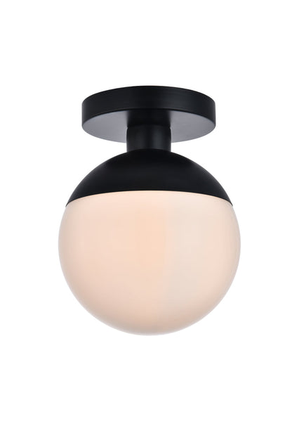 Eclipse 1 Light Black Flush Mount With Frosted White Glass