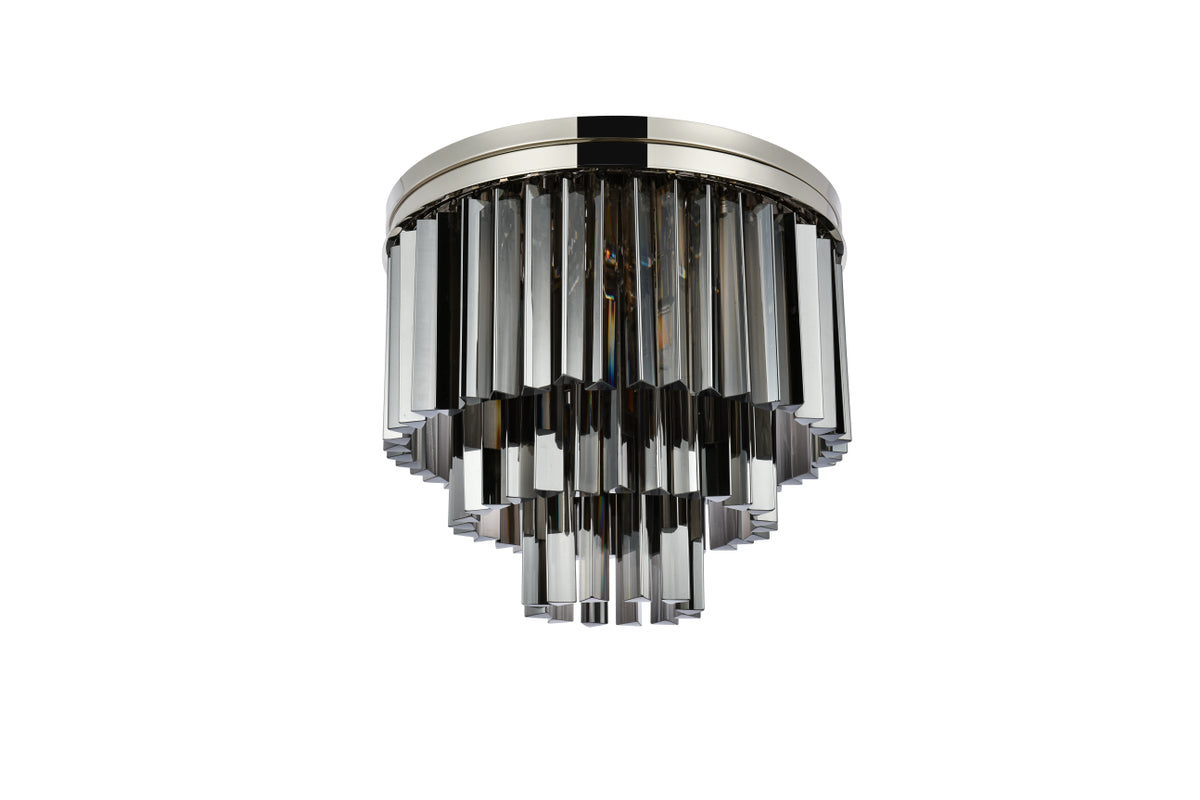 Sydney 9 light polished nickel Flush Mount Silver Shade (Grey) Royal Cut Crystal