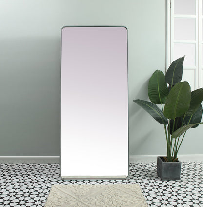 Soft Corner Metal Rectangle Full Length Mirror 32x72 Inch in Silver