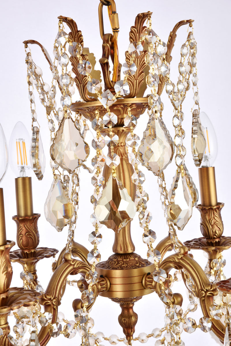 Rosalia 4 light French Gold Pendant Golden Teak (Smoky) Royal Cut Crystal