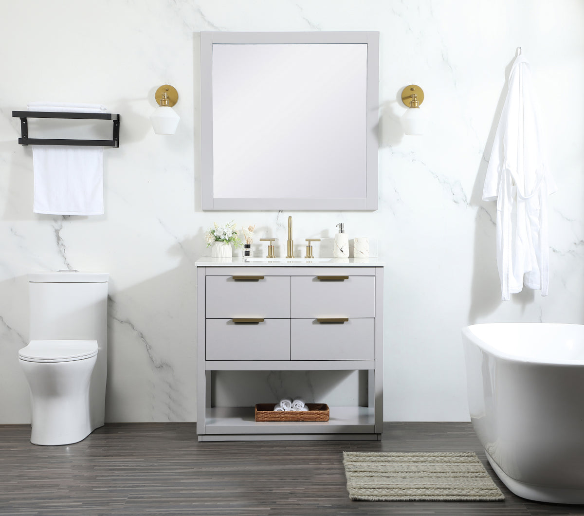 36 inch Single bathroom vanity in grey with backsplash