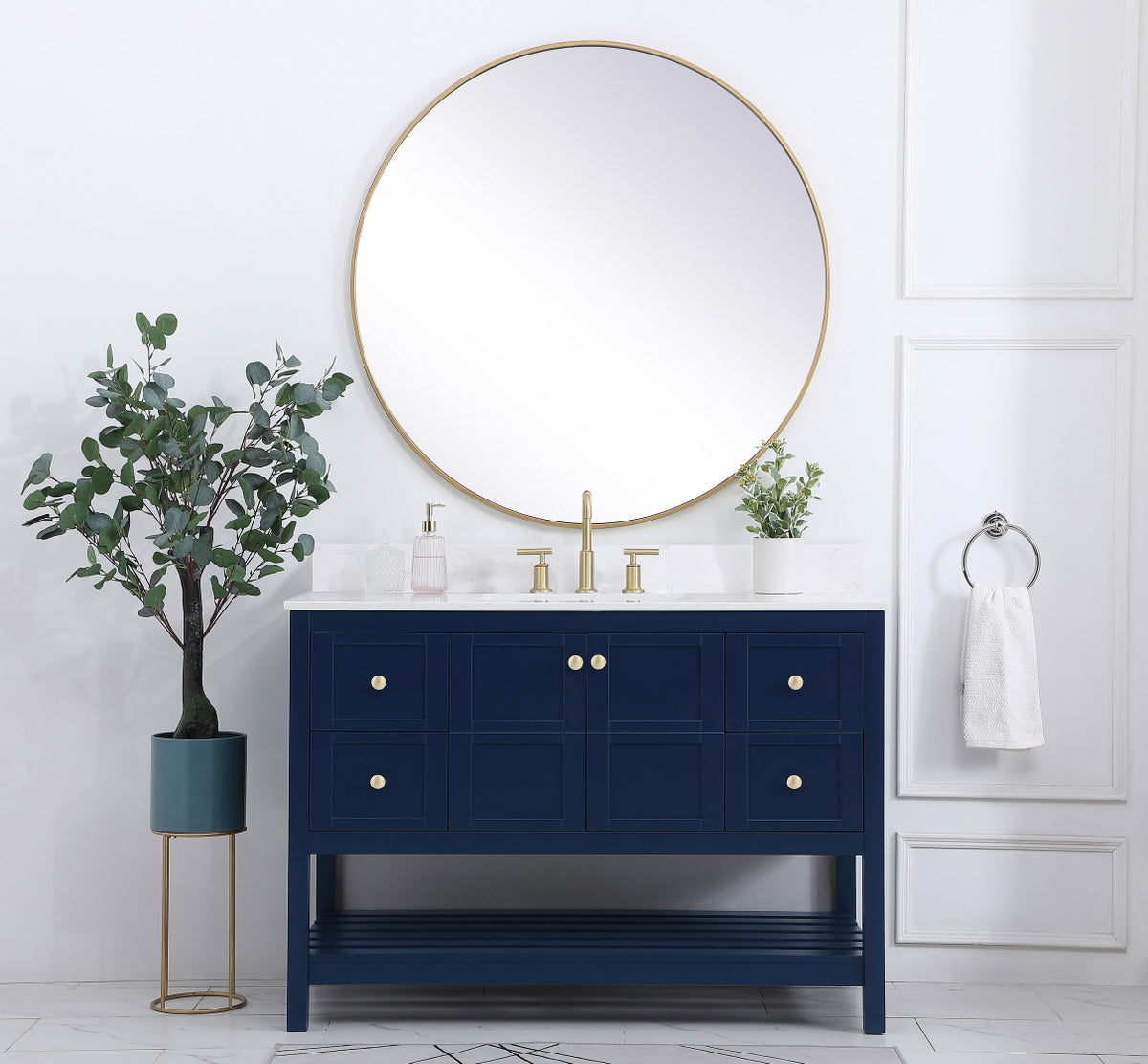 48 inch Single Bathroom Vanity in Blue with Backsplash