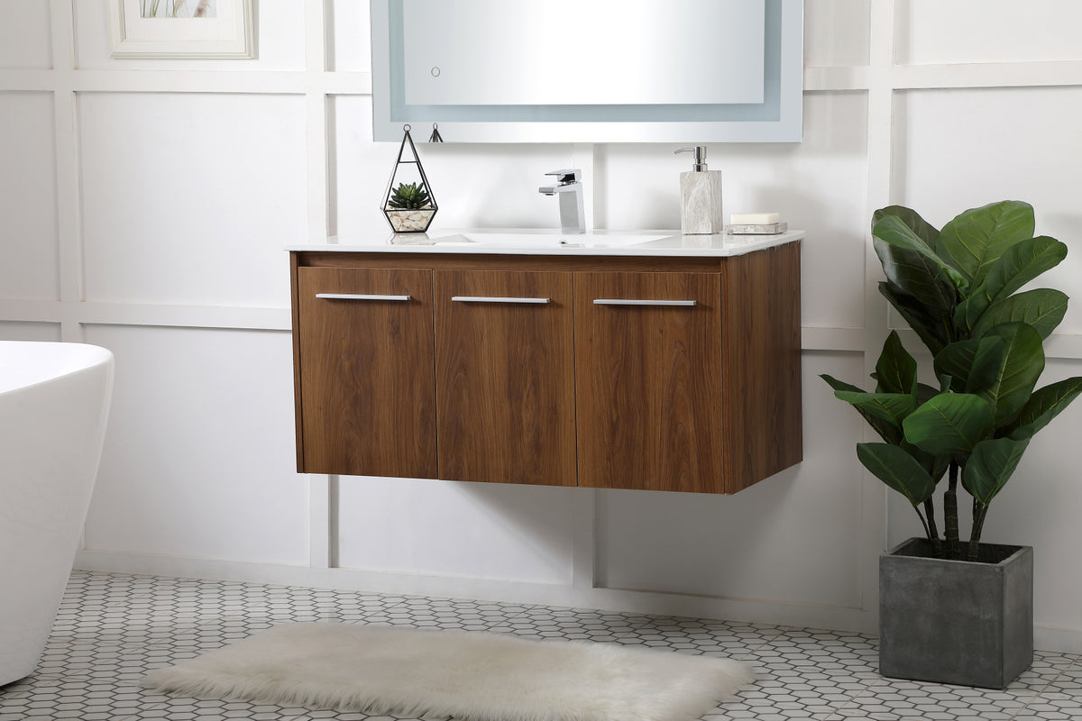40 inch  Single Bathroom Floating Vanity in Walnut Brown