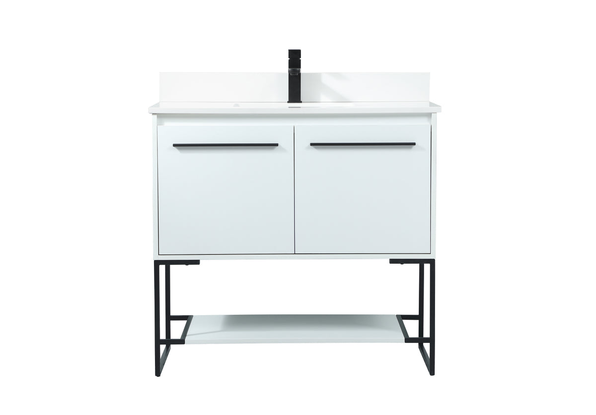 36 inch Single bathroom vanity in white with backsplash