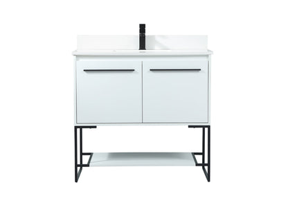 36 inch Single bathroom vanity in white with backsplash