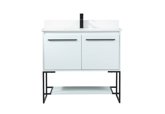 36 inch Single bathroom vanity in white with backsplash