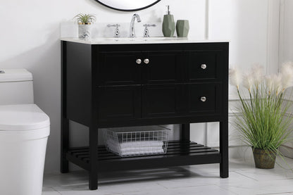 36 inch Single Bathroom Vanity in Black with Backsplash
