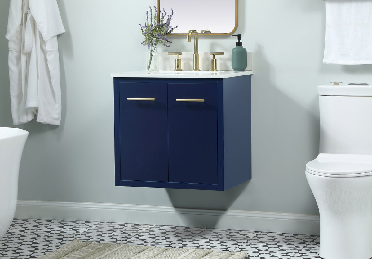 24 inch Single bathroom vanity in blue with backsplash