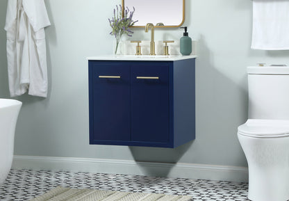24 inch Single bathroom vanity in blue with backsplash