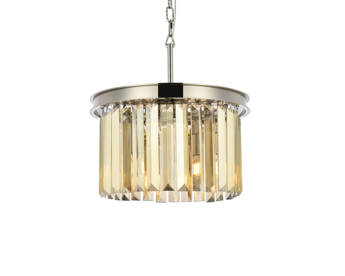Sydney 3 light polished nickel Pendant Golden Teak (Smoky) Royal Cut Crystal