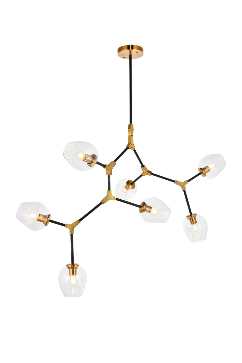 Cavoli 7 light in Light Antique Brass and Flat Black Pendant