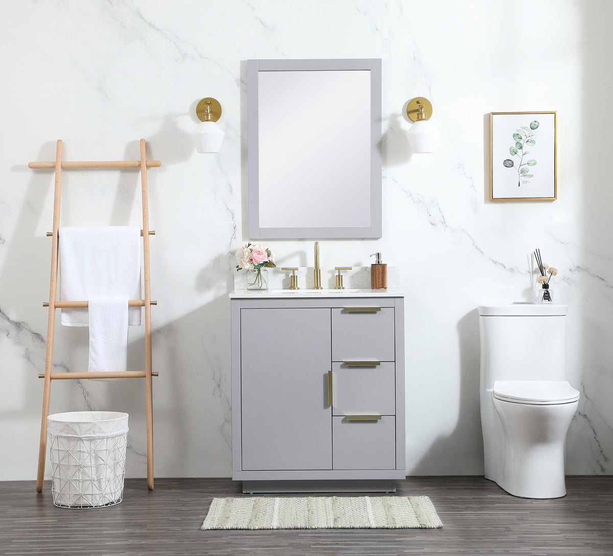 30 inch Single bathroom vanity in grey with backsplash