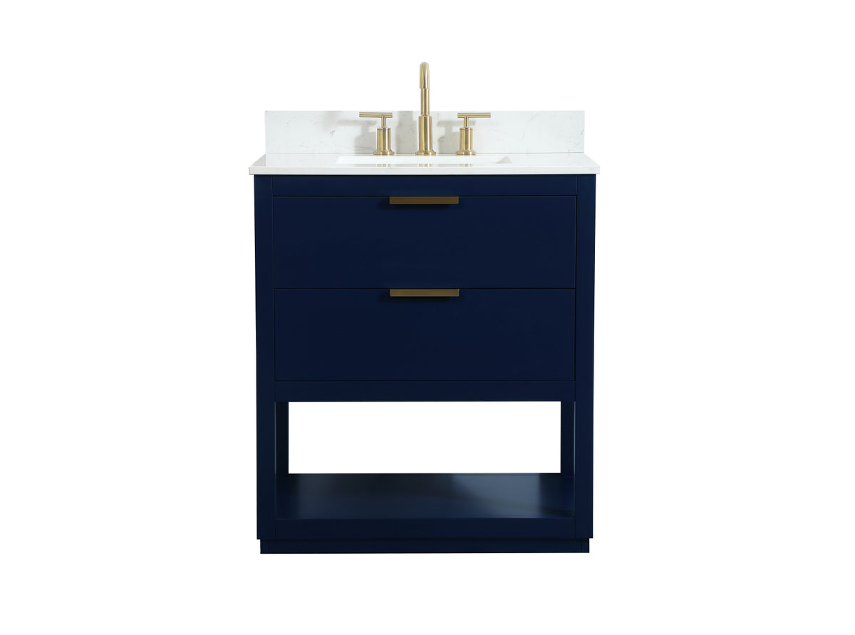 30 inch Single bathroom vanity in blue with backsplash