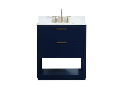 30 inch Single bathroom vanity in blue with backsplash