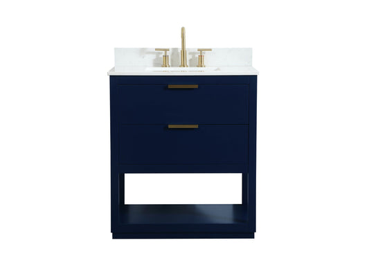 30 inch Single bathroom vanity in blue with backsplash