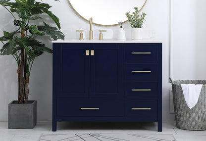 42 inch Single Bathroom Vanity in Blue with Backsplash