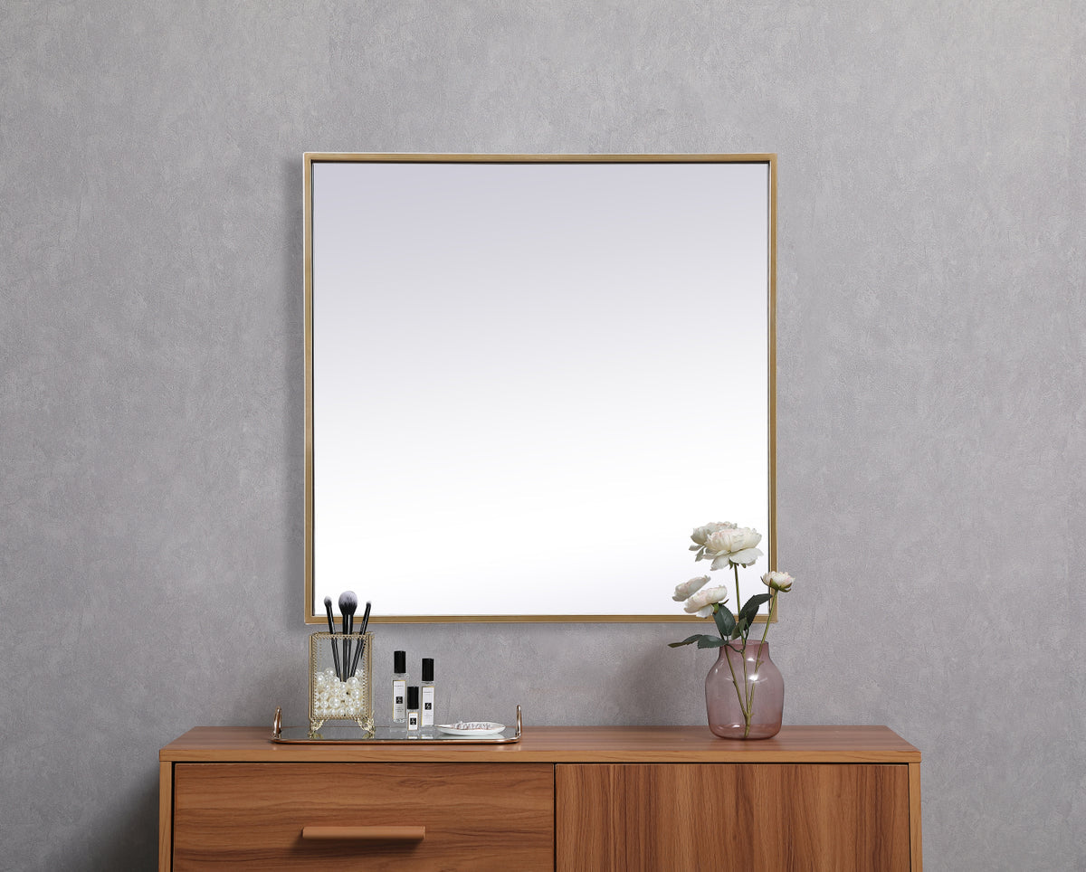 Metal Frame Square Mirror 24 inch in Brass