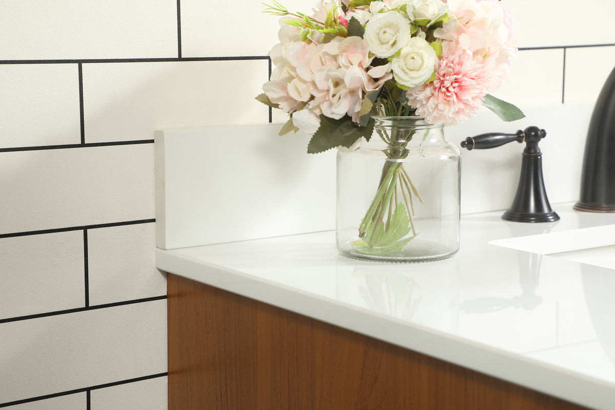 36 inch Single bathroom vanity in teak with backsplash