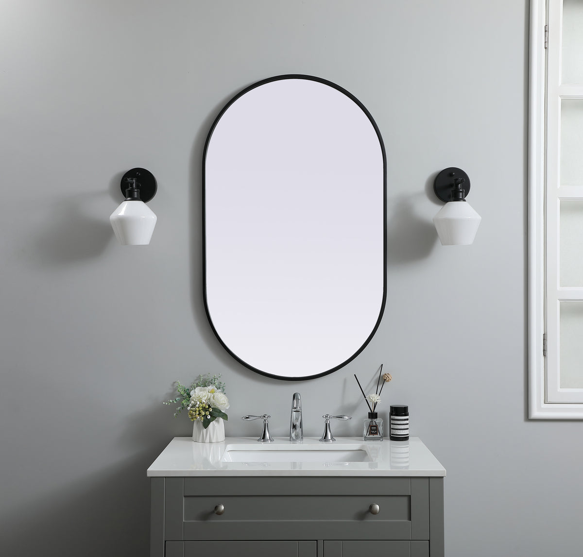 Metal Frame Oval Mirror 24x40 Inch in Black