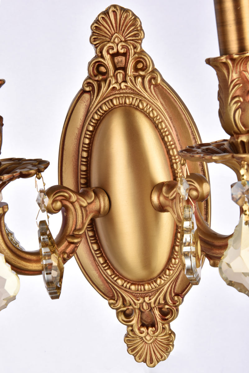 Rosalia 2 light French Gold Wall Sconce Golden Teak (Smoky) Royal Cut Crystal