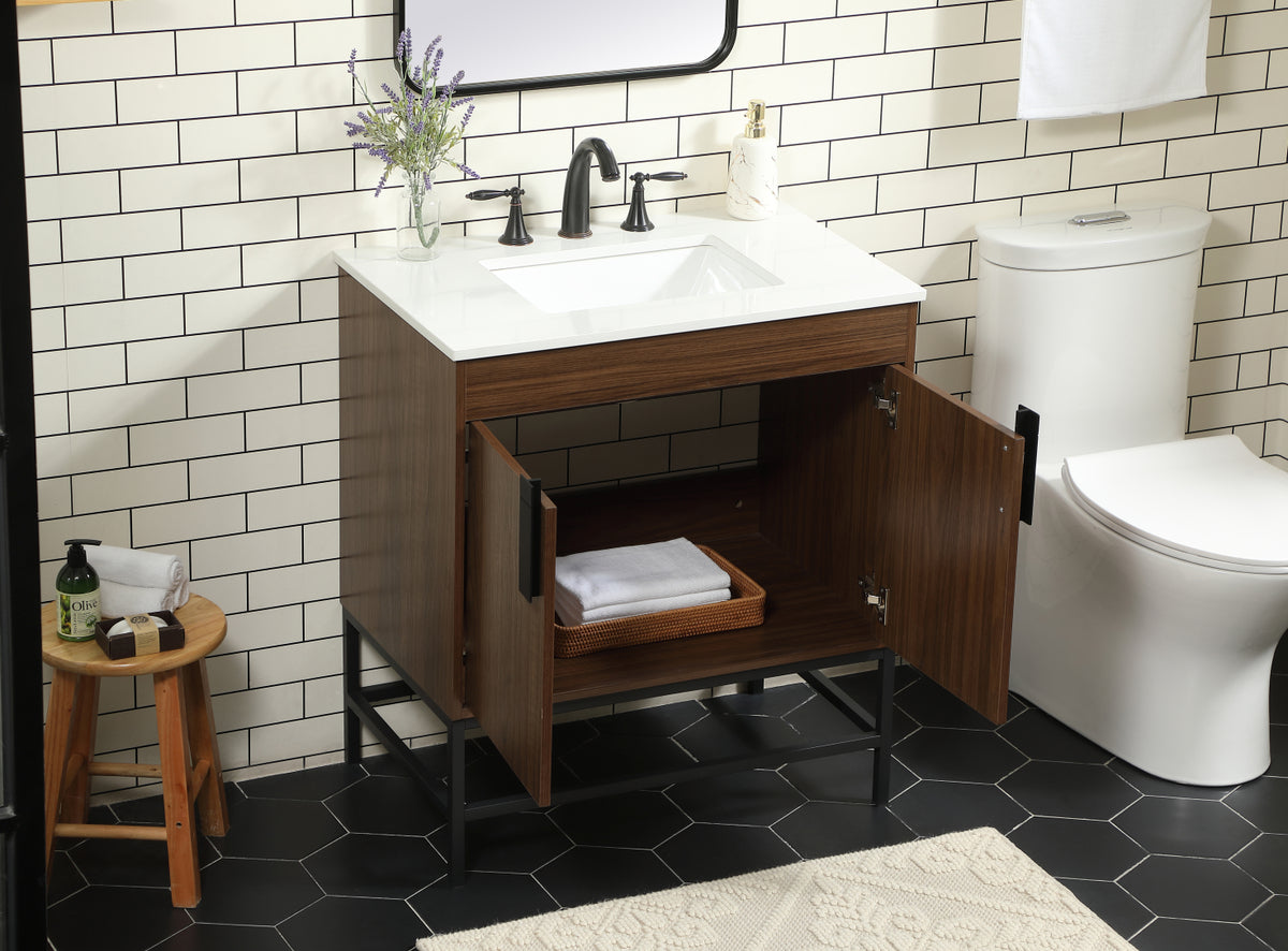 30 inch Single bathroom vanity in walnut