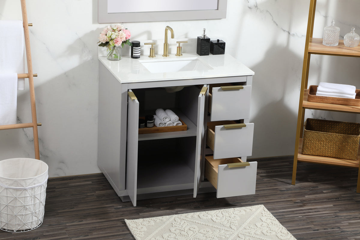 36 inch Single bathroom vanity in grey with backsplash