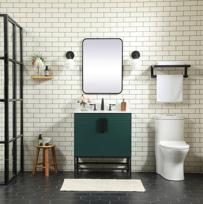 30 inch Single bathroom vanity in green with backsplash