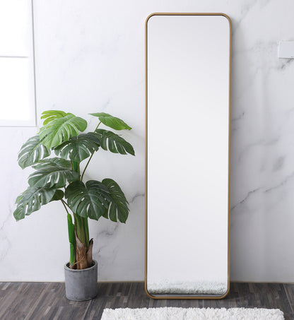 Soft corner metal rectangular mirror 18x60 inch in Brass