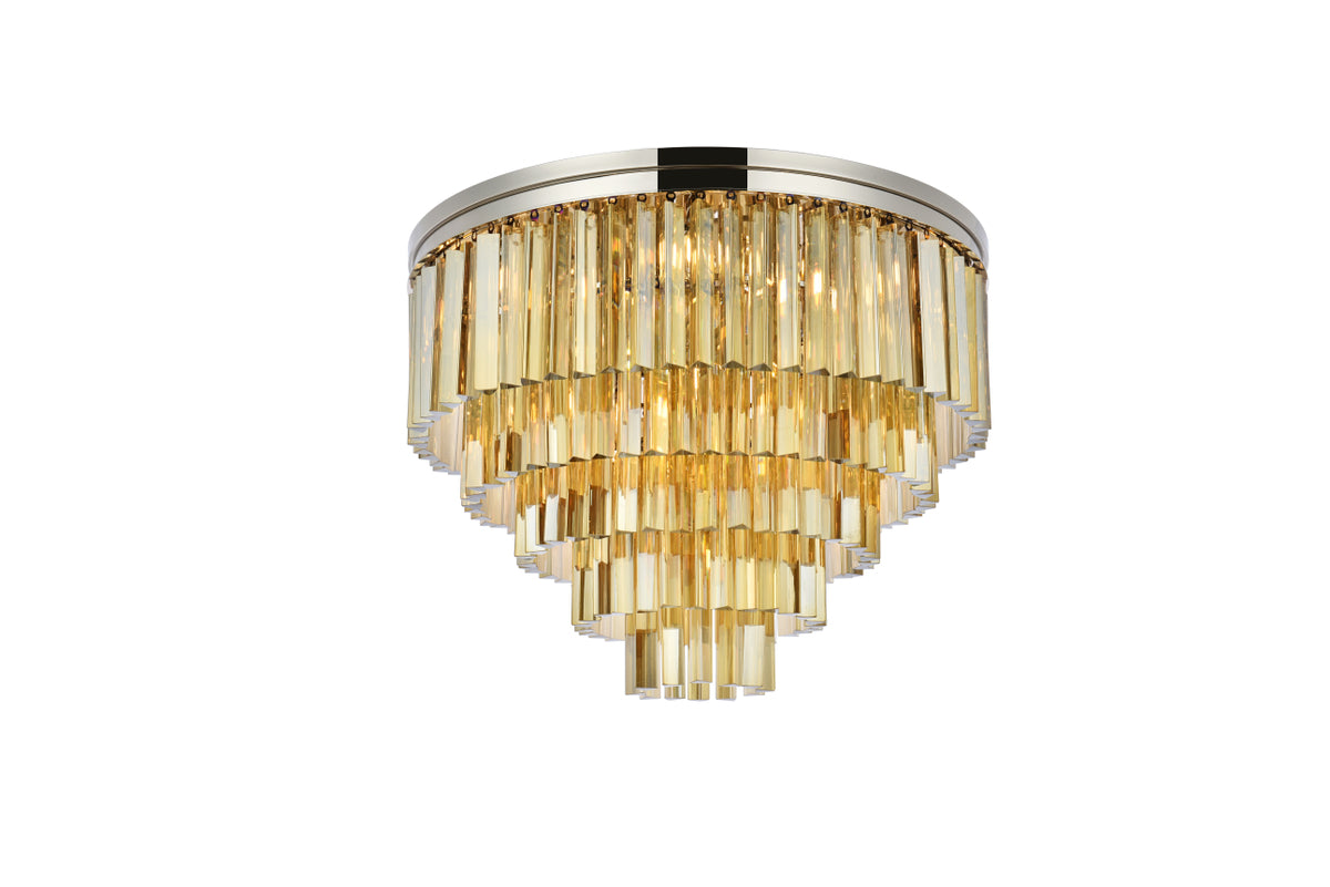 Sydney 17 light polished nickel Flush Mount Golden Teak (Smoky) Royal Cut Crystal