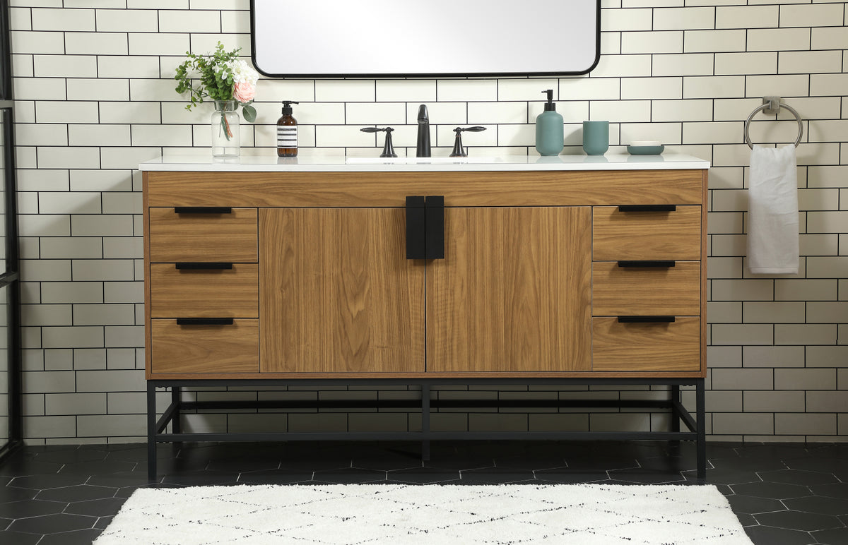 60 inch Single bathroom vanity in walnut brown