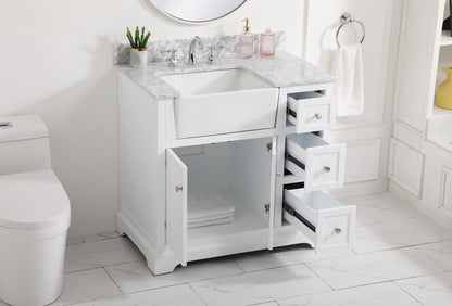36 inch Single bathroom vanity in white with backsplash