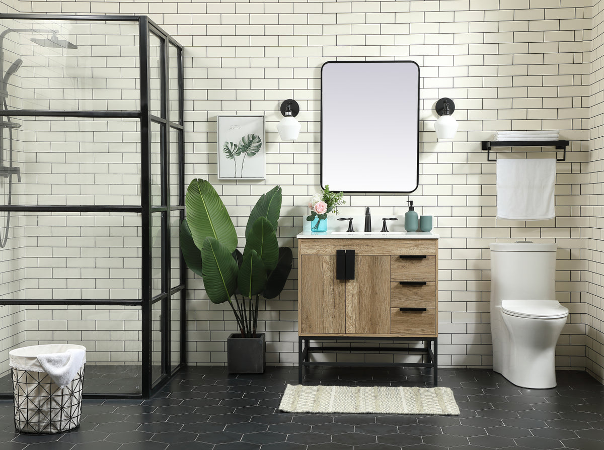 32 inch Single bathroom vanity in natural oak with backsplash