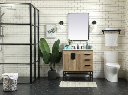 32 inch Single bathroom vanity in natural oak with backsplash