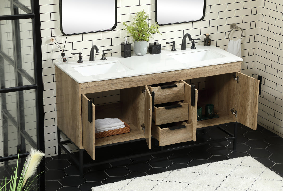 60 inch double bathroom vanity in natural oak
