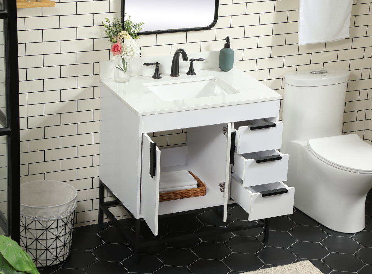 32 inch Single bathroom vanity in white with backsplash