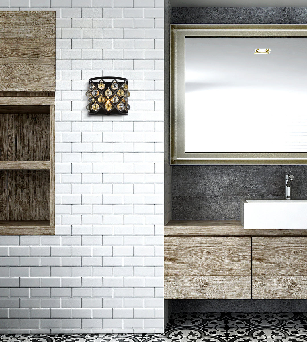 Madison 1 light Matte Black Wall Sconce Golden Teak (Smoky) Royal Cut Crystal