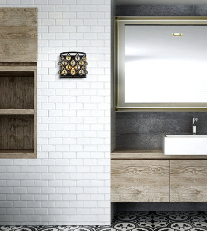 Madison 1 light Matte Black Wall Sconce Golden Teak (Smoky) Royal Cut Crystal