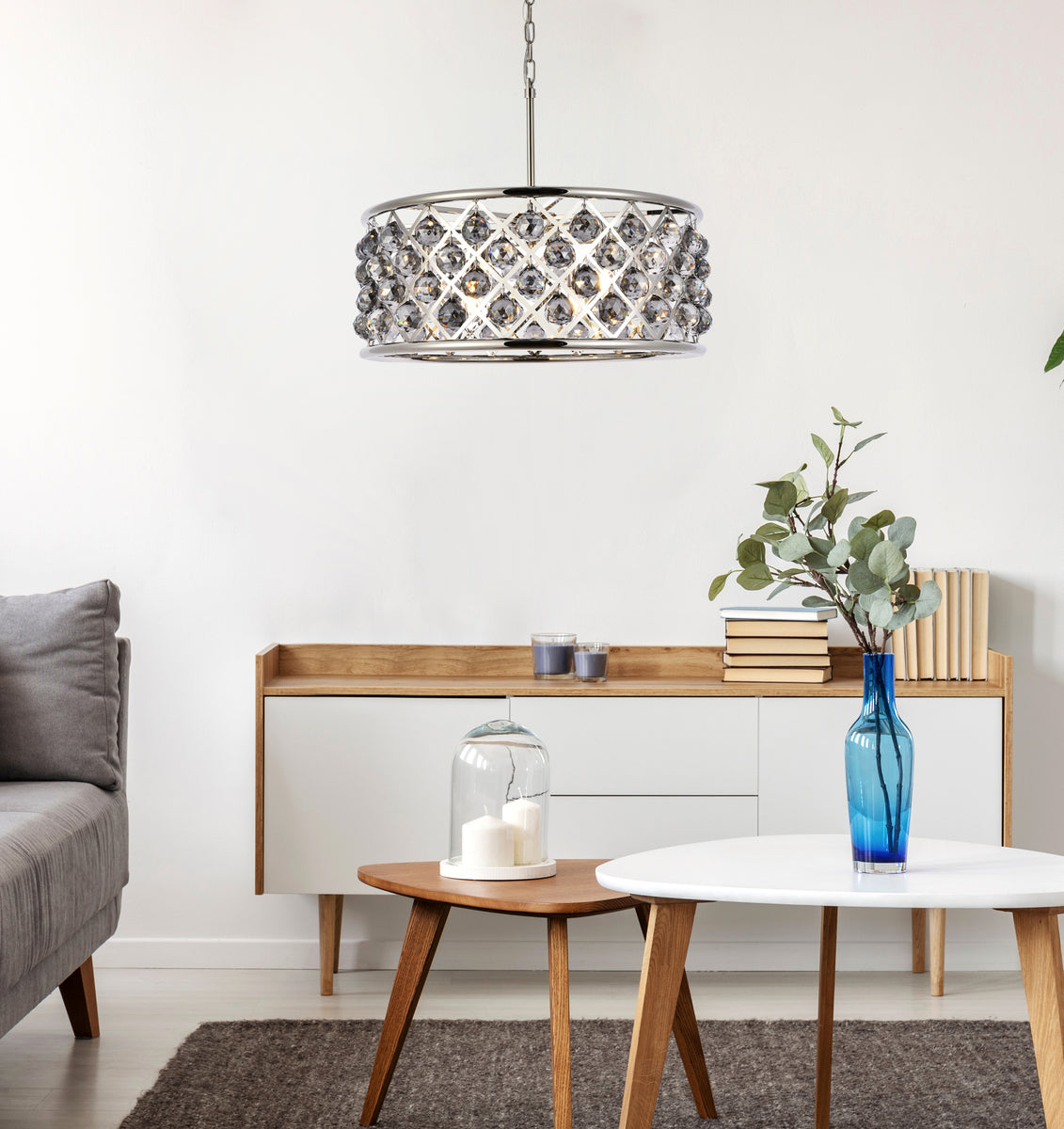 Madison 6 light polished Nickel Chandelier Silver Shade (Grey) Royal Cut Crystal