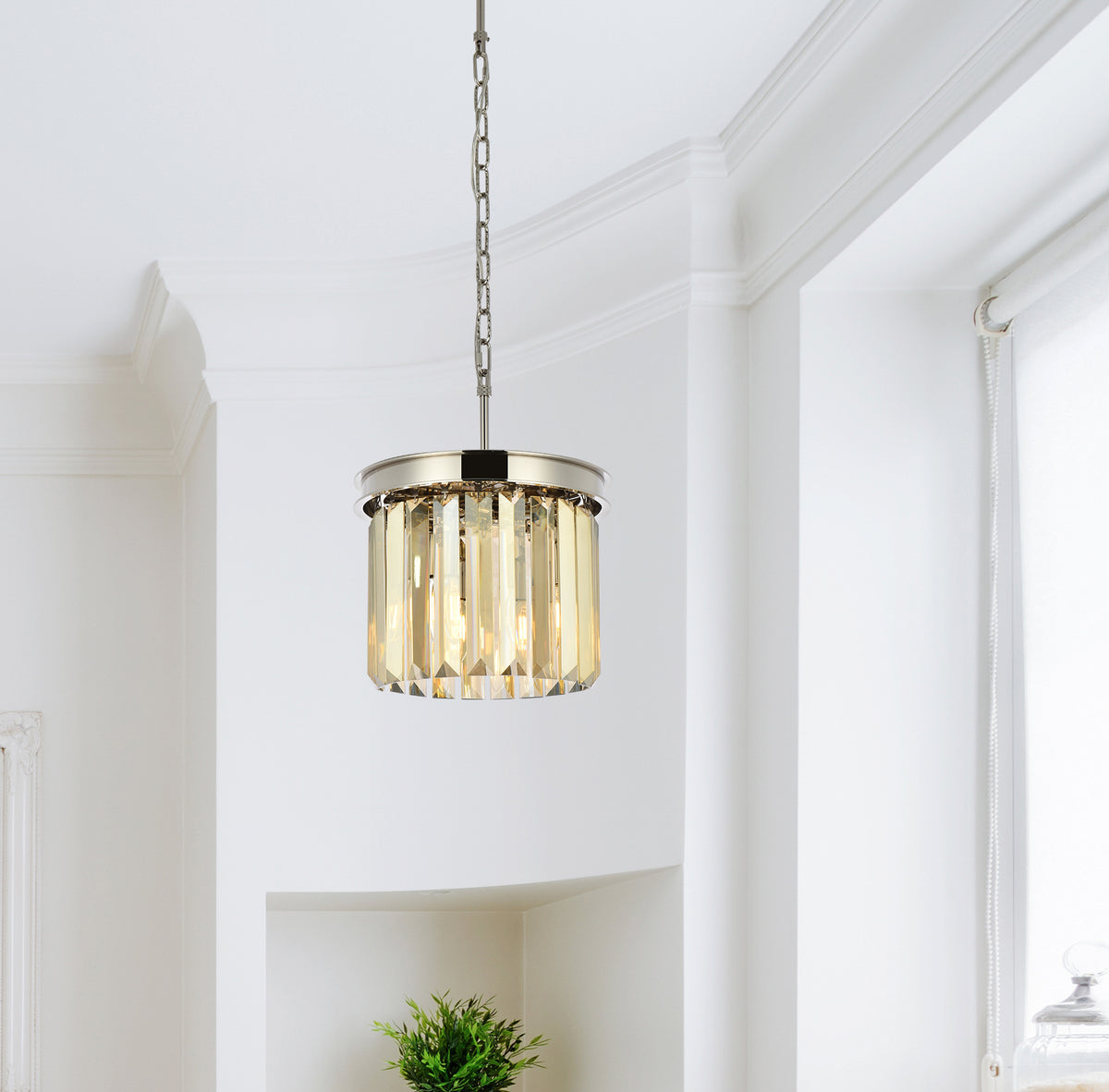 Sydney 3 light polished nickel Pendant Golden Teak (Smoky) Royal Cut Crystal