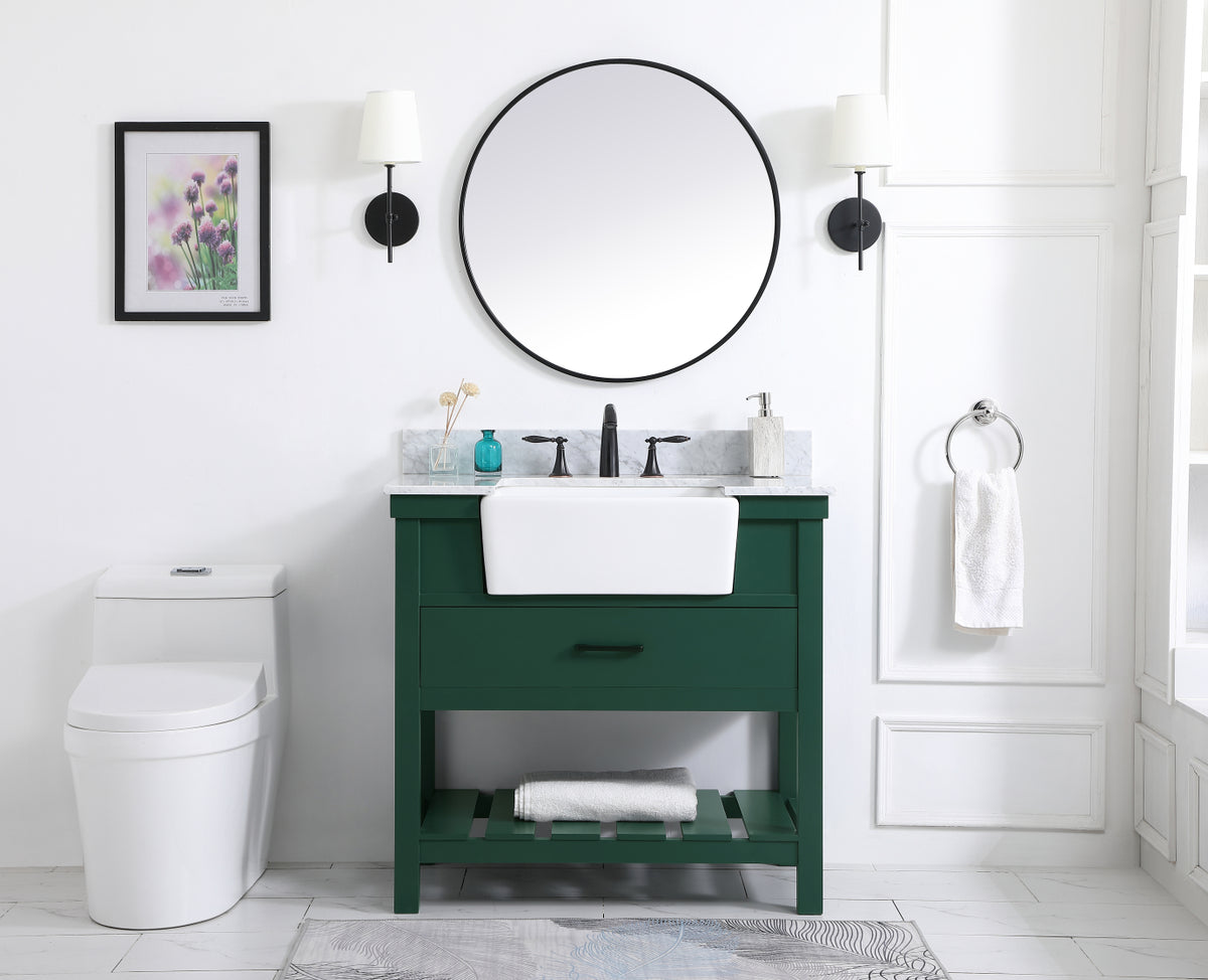 36 inch Single bathroom vanity in green with backsplash