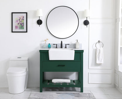 36 inch Single bathroom vanity in green with backsplash